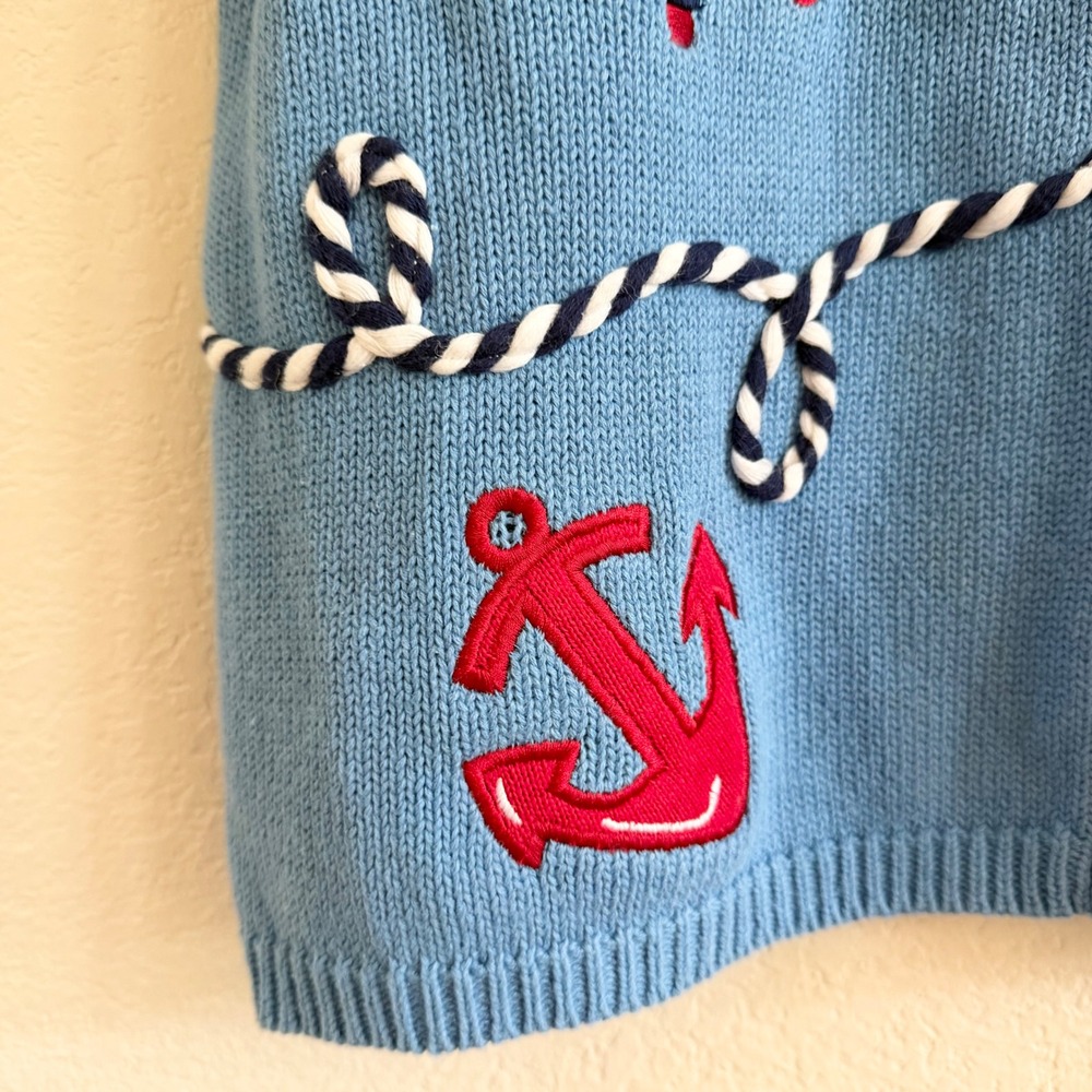 Bechamel Womens Blue Nautical Embroidered Short Sleeve Cardigan Sweater Large - Picture 6 of 12